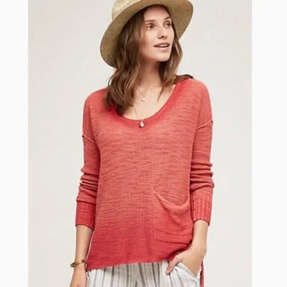 Anthropologie Moth Uptown Waffle Knit Distresses Long Sleeve Oversized Top
